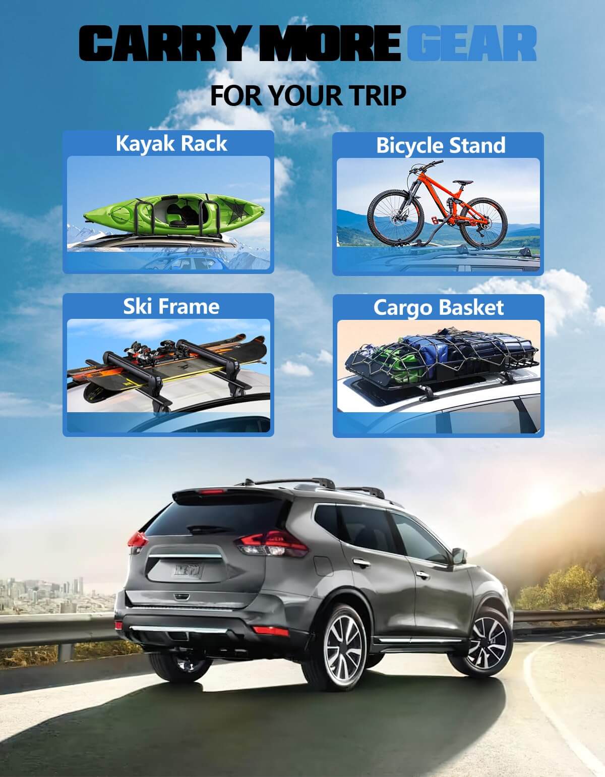 KINGGER Lockable Roof Rack Cross Bars 220lb Compatible with Nissan Rogue 2014-2020 (with Raised Side Rails)