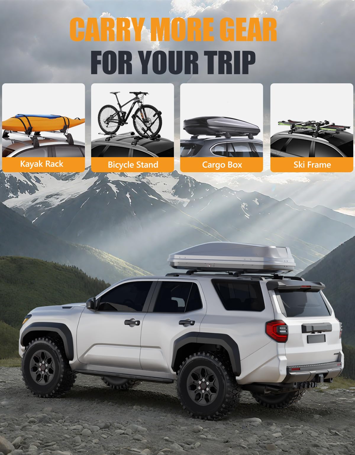 KINGGERI Lockable 220LBS Roof Rack Cross Bars Fit For Toyota 4Runner 2025 2026 with Raised Side Rails