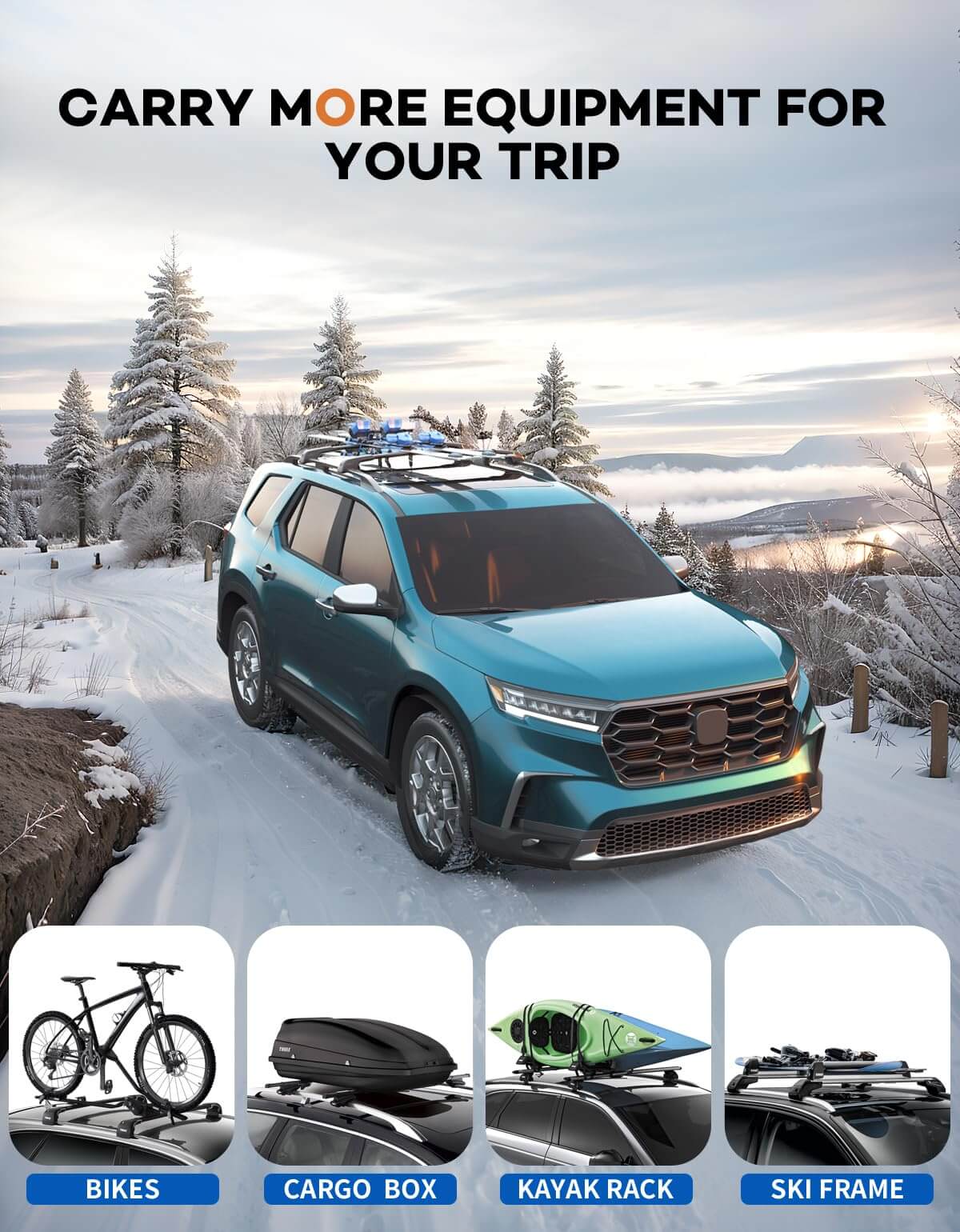 KINGGER Lockable Roof Rack Cross Bars 220lbs Compatible with Honda Pilot 2023 2024 2025 Elite Sport Touring Trailsport (Not for LX and EX-L)