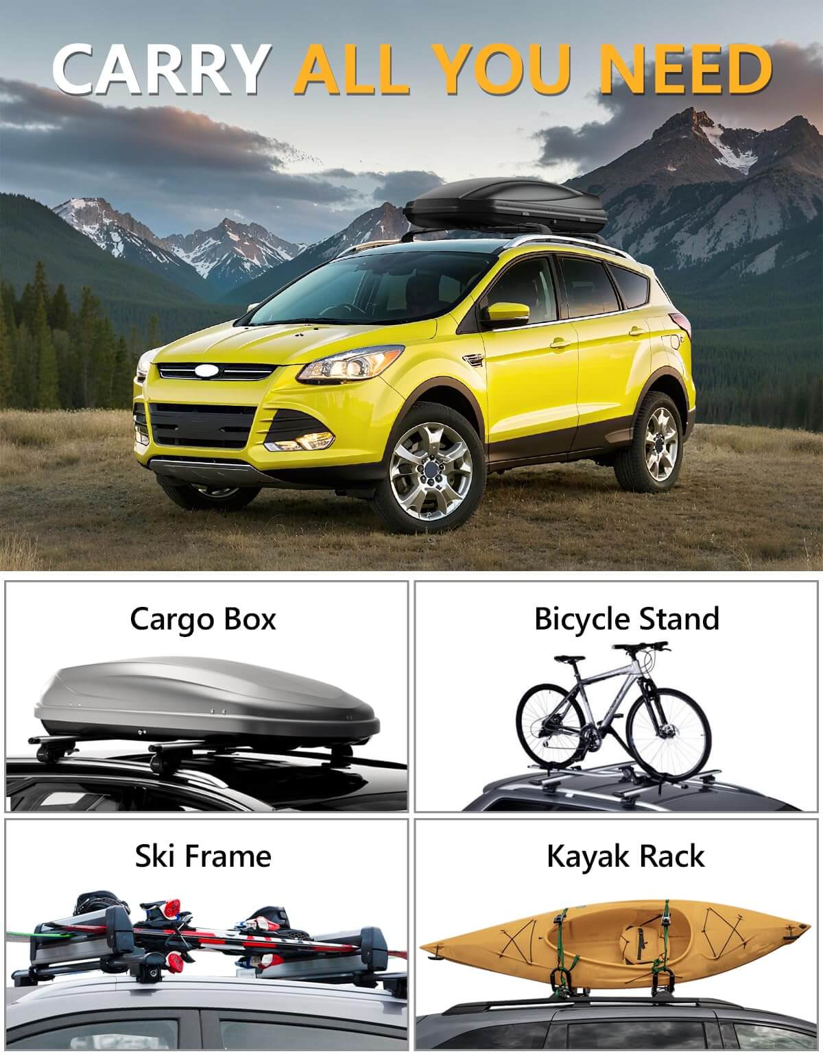 KINGGERI 220lbs Roof Racks Cross Bars Compatible with Ford Escape 2013-2019, Heavy Duty Aluminum Crossbar