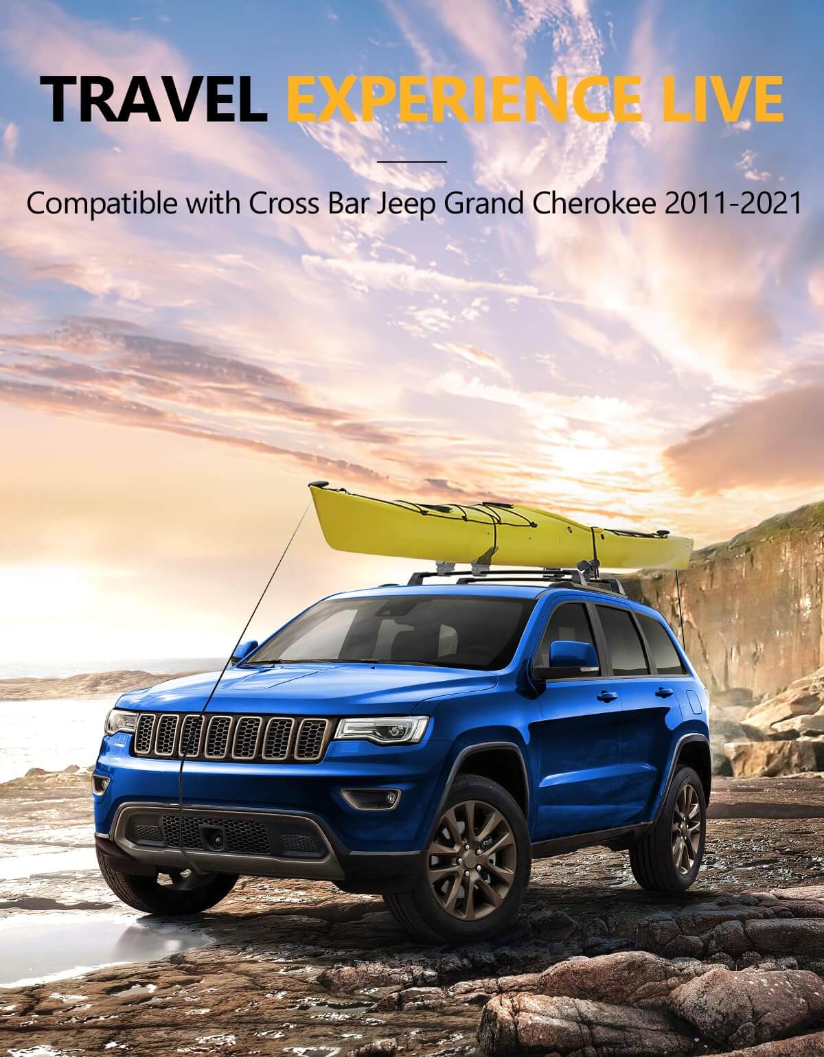 260lbs Roof Rack Cross Bars Compatible with Jeep Grand Cherokee 2011-2021 with Grooved Side Rails