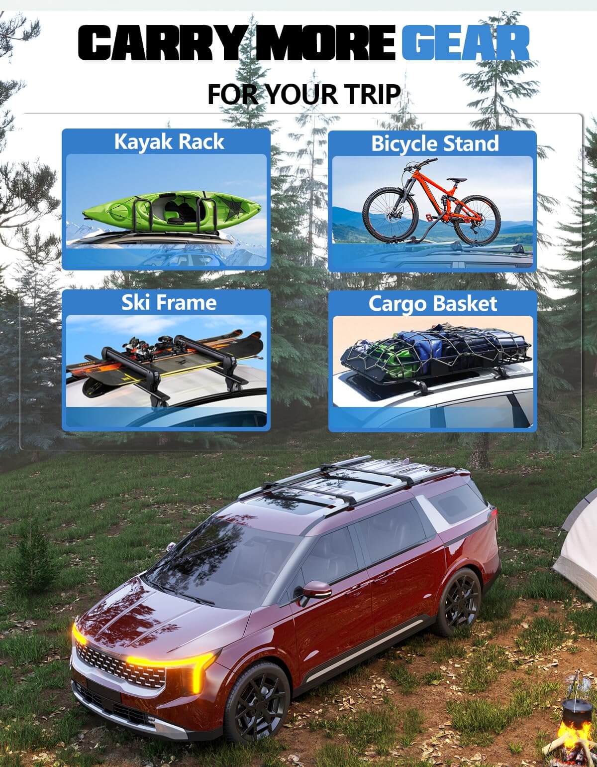 KINGGERI Lockable Roof Rack Cross Bars 220lb Compatible with 2022-2025 KIA Carnival & Carnival Hybrid