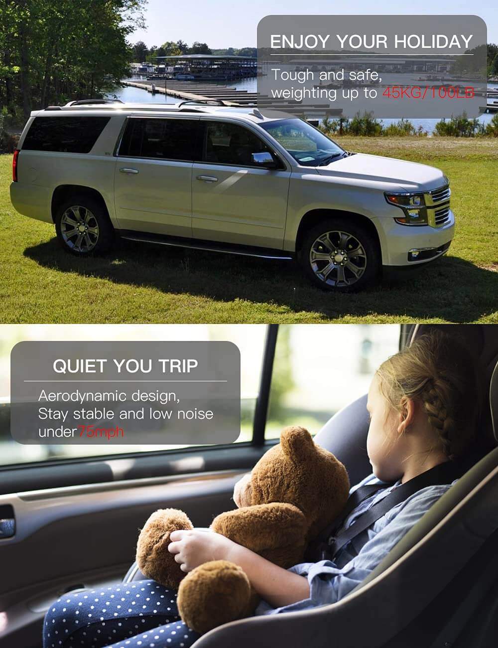 KINGGERI 220 lbs Heavy Duty Roof Rack Cross Bars Compatible with 2015-2020 Chevy Tahoe & Suburban,GMC Yukon XL