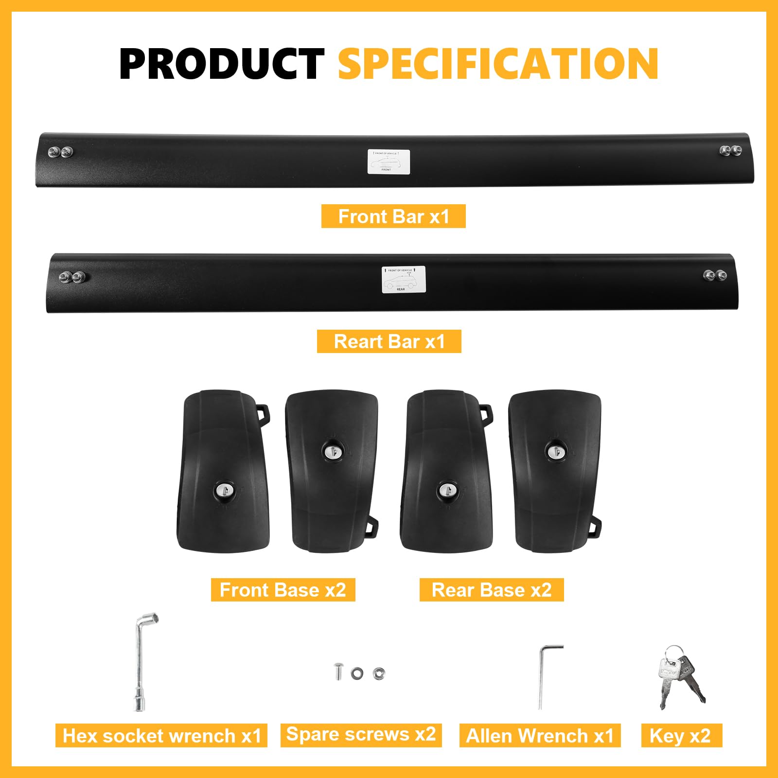Lockable 220lbs Roof Rack Cross Bars Compatible with 2018-2023 Hyundai Kona & Kona N & Kona Electric with Flush Side Rails