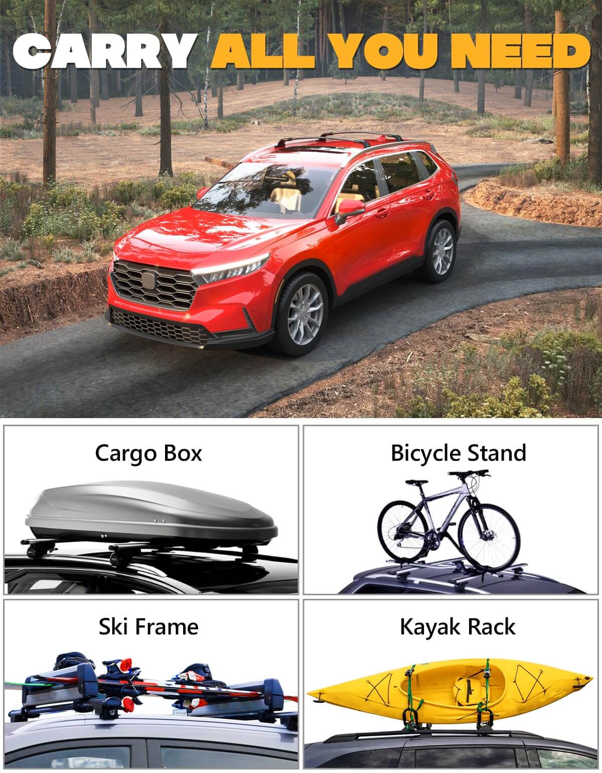 Lockable 260lbs Roof Rack Cross Bars Fit for Honda CRV CR-V 2023 2024 2025