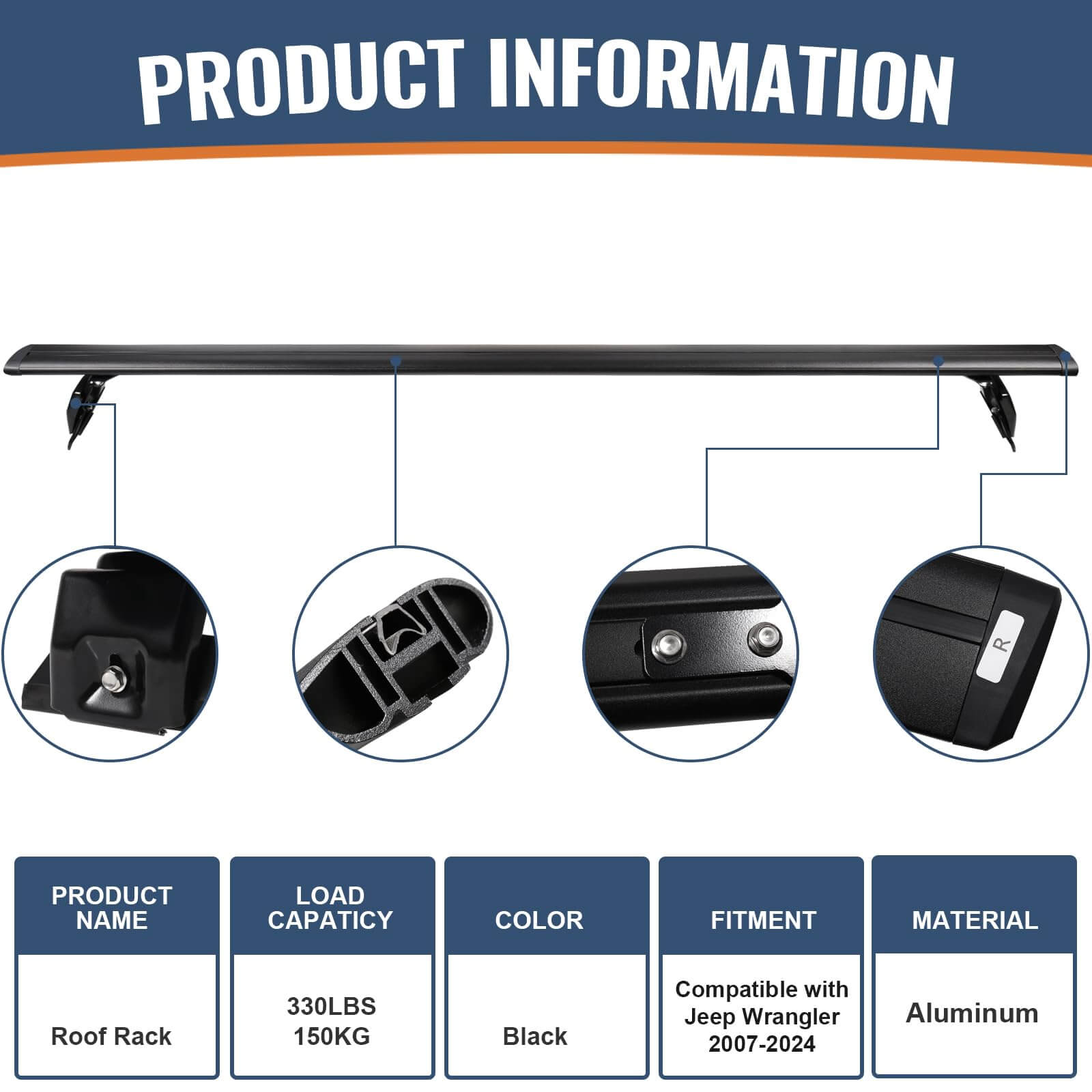 KINGGERI Heavy Duty 330lb Roof Rack Cross Bars Fit for Jeep Wrangler JK JL Gladiator JT 2007-2025, 2 & 4 Door Aluminum