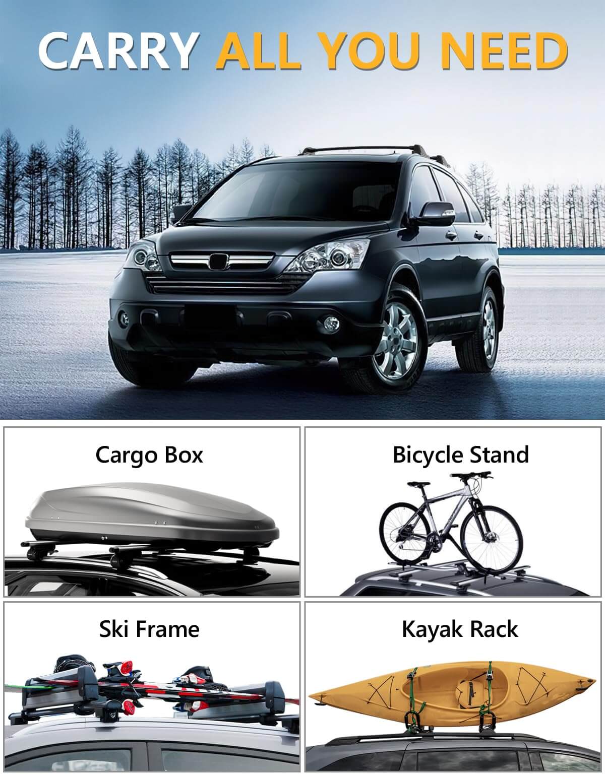 KINGGERI 220lbs Lockable Roof Rack Cross Bars Compatible with Honda CRV CR-V 2007-2011 EX EX-L LX 2.4L L4