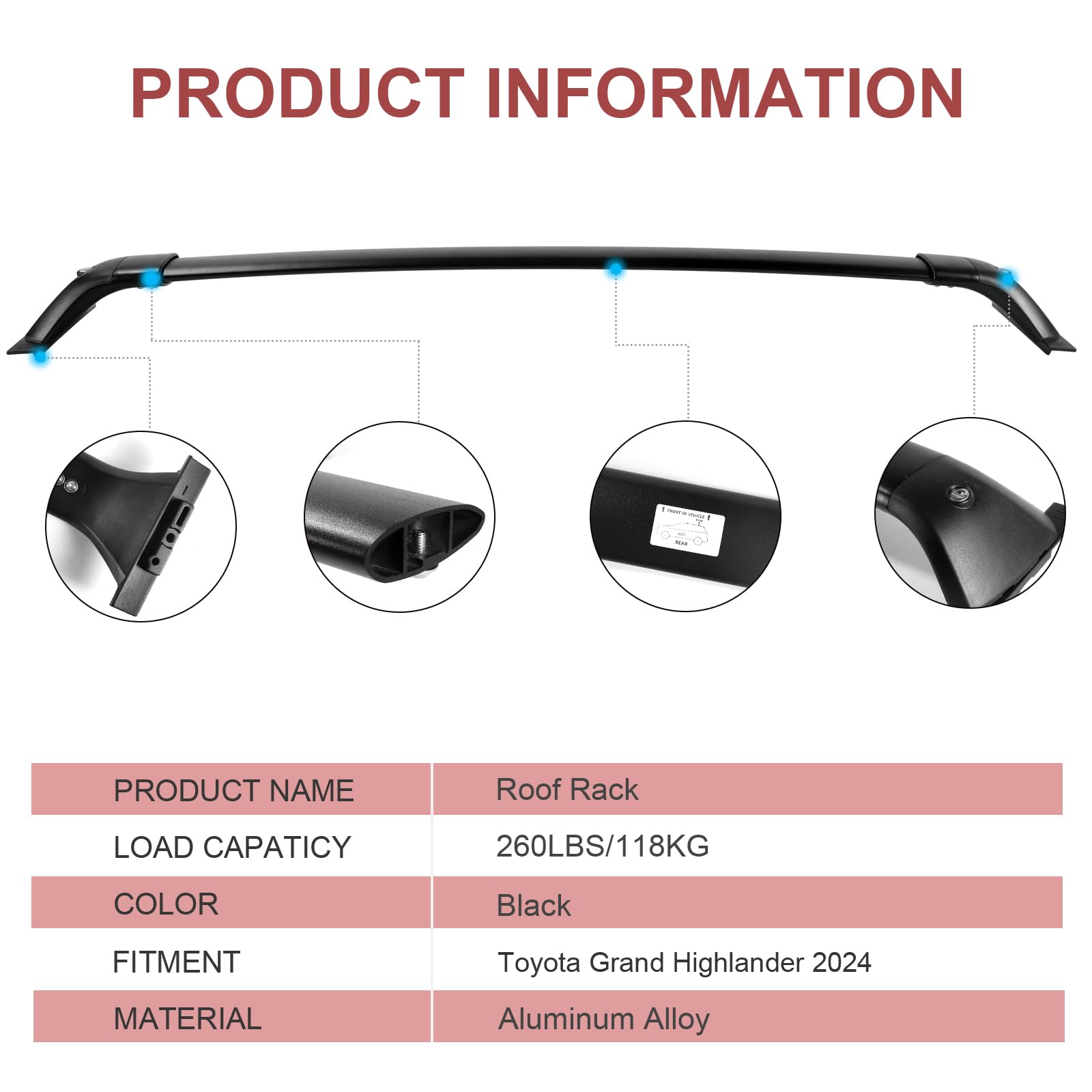 KINGGERI Heavy Duty Roof Rack Cross Bars Compatible with Toyota Grand Highlander & Lexus TX 2024-2026 (with Flush Side Rails)