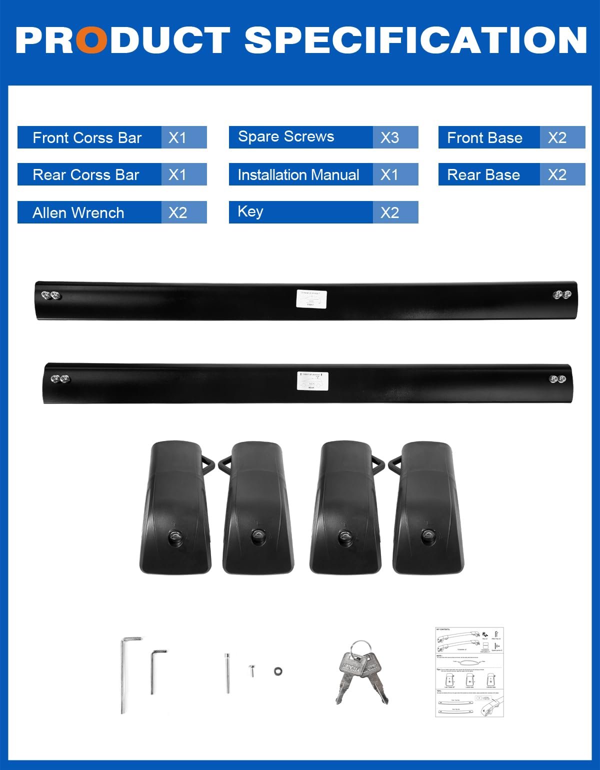 Lockable Roof Rack Cross Bars 220lbs Compatible with Subaru Forester Wilderness 2022-2024