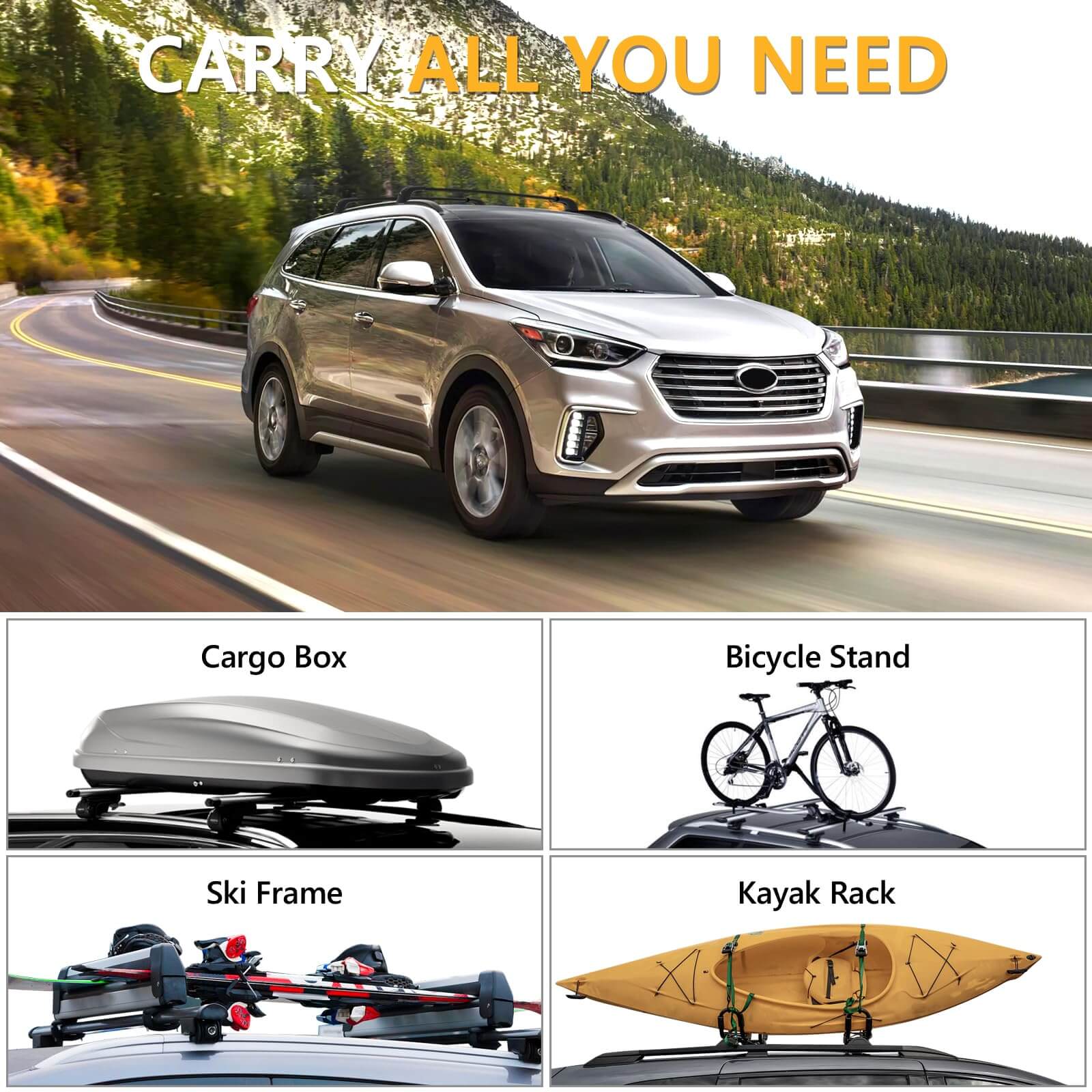 KINGGERI 220lbs Lockable Roof Rack Cross Bars Fit for Hyundai Santa Fe 2019-2023,Heavy Duty Anti-Theft