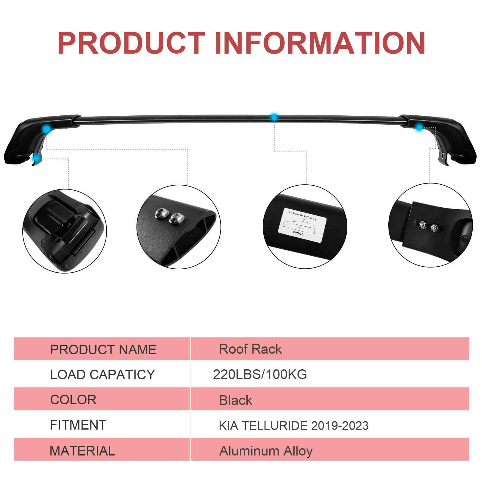 KINGGERI 260lbs Roof Rack Cross Bars Fit for Kia Telluride 2019-2025 EX S SX SX-Prestige (Not for LX, X-Line or X-Pro)