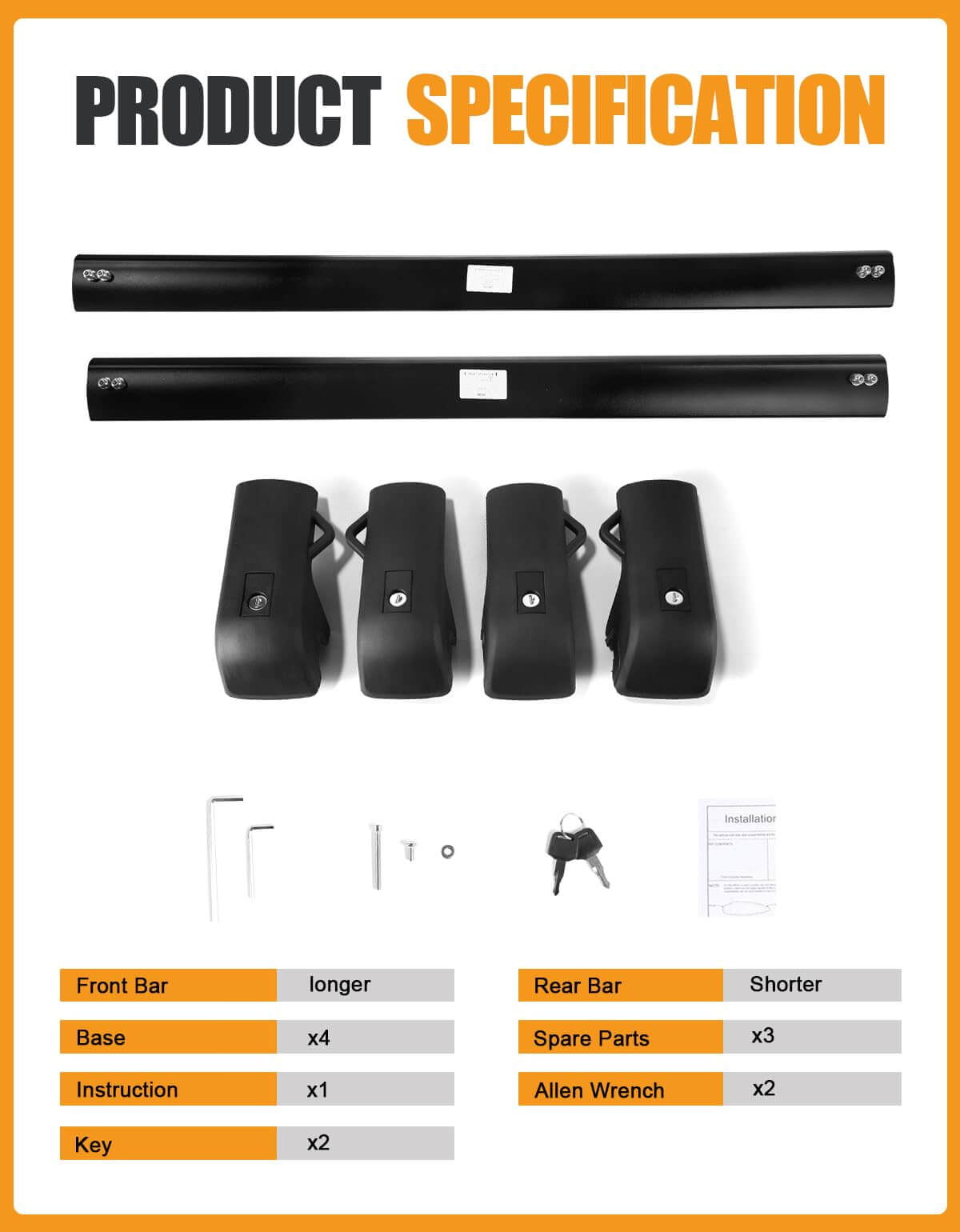 KINGGERI Lockable 220LBS Roof Rack Cross Bars Compatible with Ford Explorer 2011-2015 with Raised Side Rails