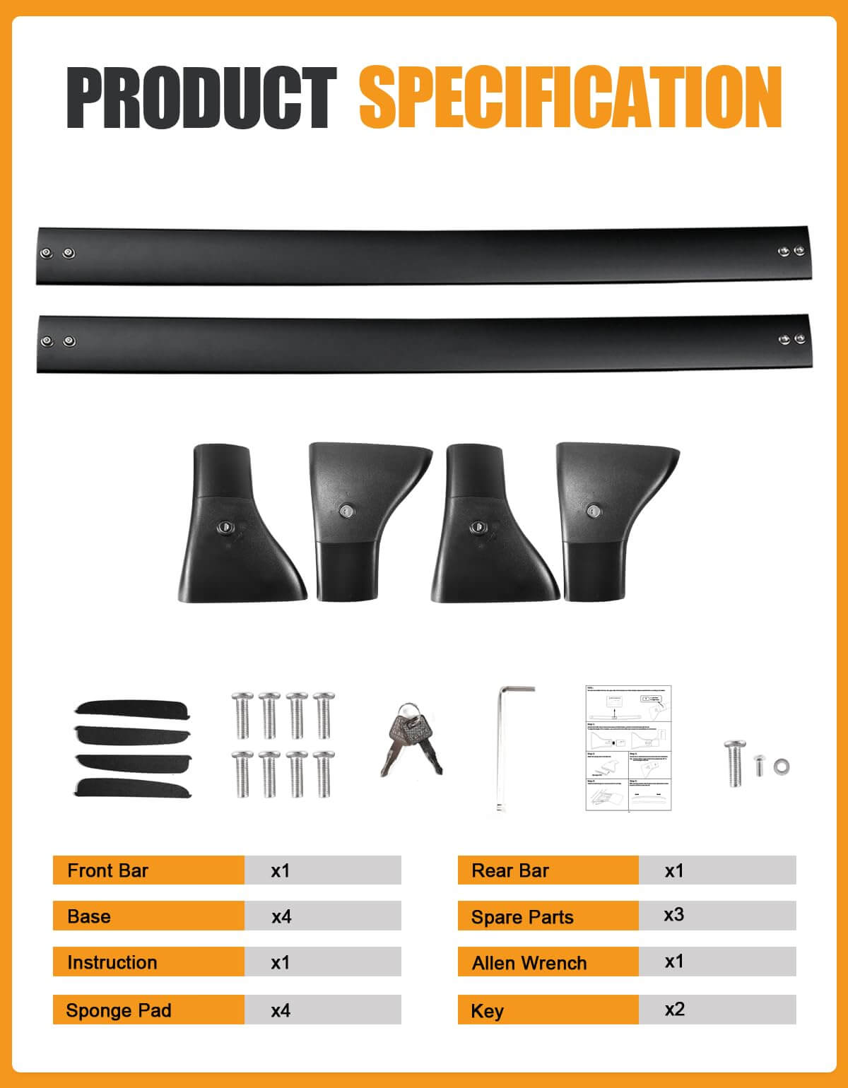 Lockable 220lbs Roof Rack Cross Bars Fit For 2015-2020 Chevy Tahoe & Chevrolet Suburban, GMC Yukon & Yukon XL, Cadillac Escalade & Escalade ESV