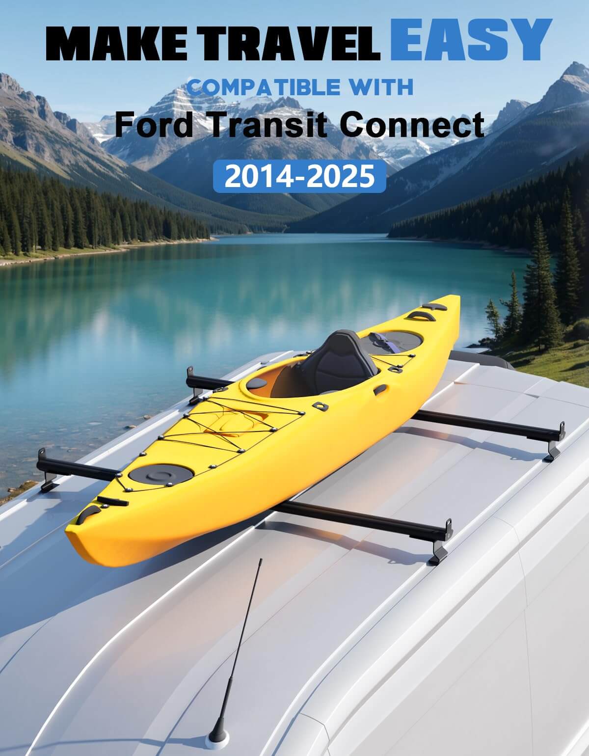 Van Ladder Roof Rack Compatible with Ford Transit Connect 2014-2025(Not for Transit), Steel Ladder Rack for Cargo Van, 2 Crossbars 47''