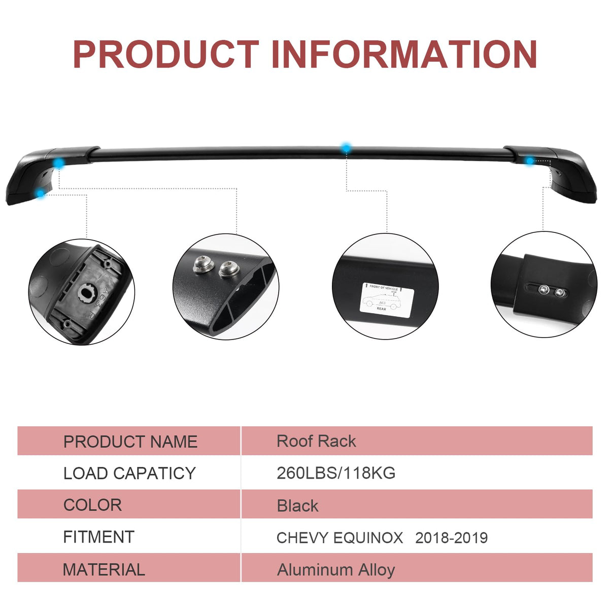 KINGGERI Lockable 260lbs Roof Rack Cross Bars Compatible with Chevrolet Equinox 2018 2019 (Roof Rails with Fixed Point)