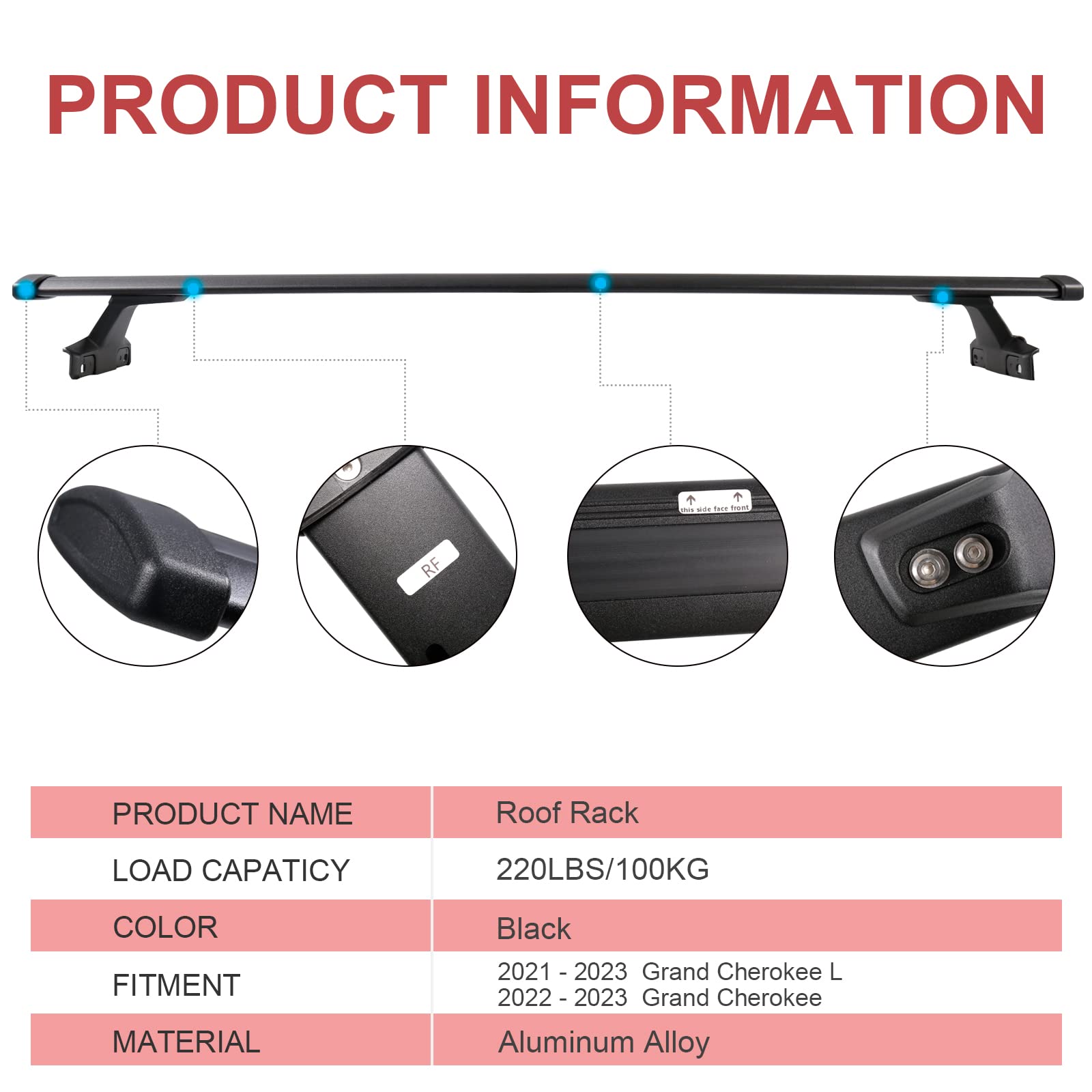 KINGGERI 220lbs Roof Racks Cross Bars Fit for Jeep Grand Cherokee L 2021-2025 & Grand Cherokee 2022-2025