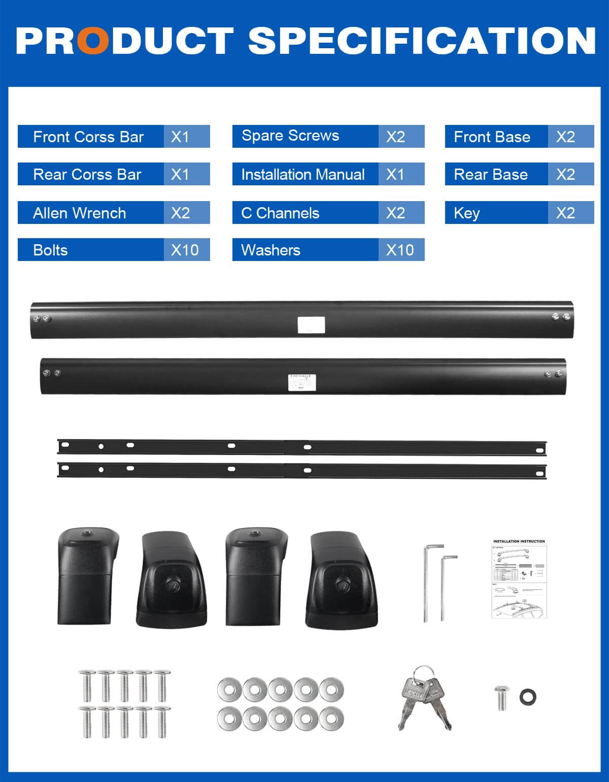 KINGGERI Lockable 260lbs Roof Rack Cross Bars Compatible with 2009-2017 Chevy Chevrolet Traverse with Flush Side Rails
