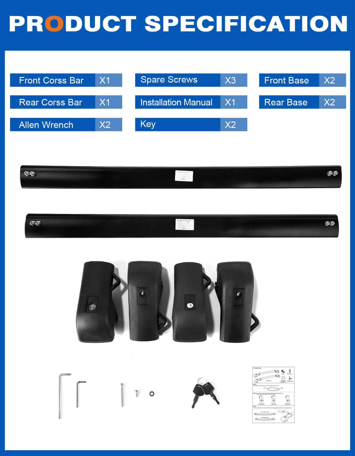 KINGGERI Lockable 220LBS Roof Rack Cross Bars Compatible with Chevrolet Chevy Equinox 2025 (not for EV) with Raised Rails