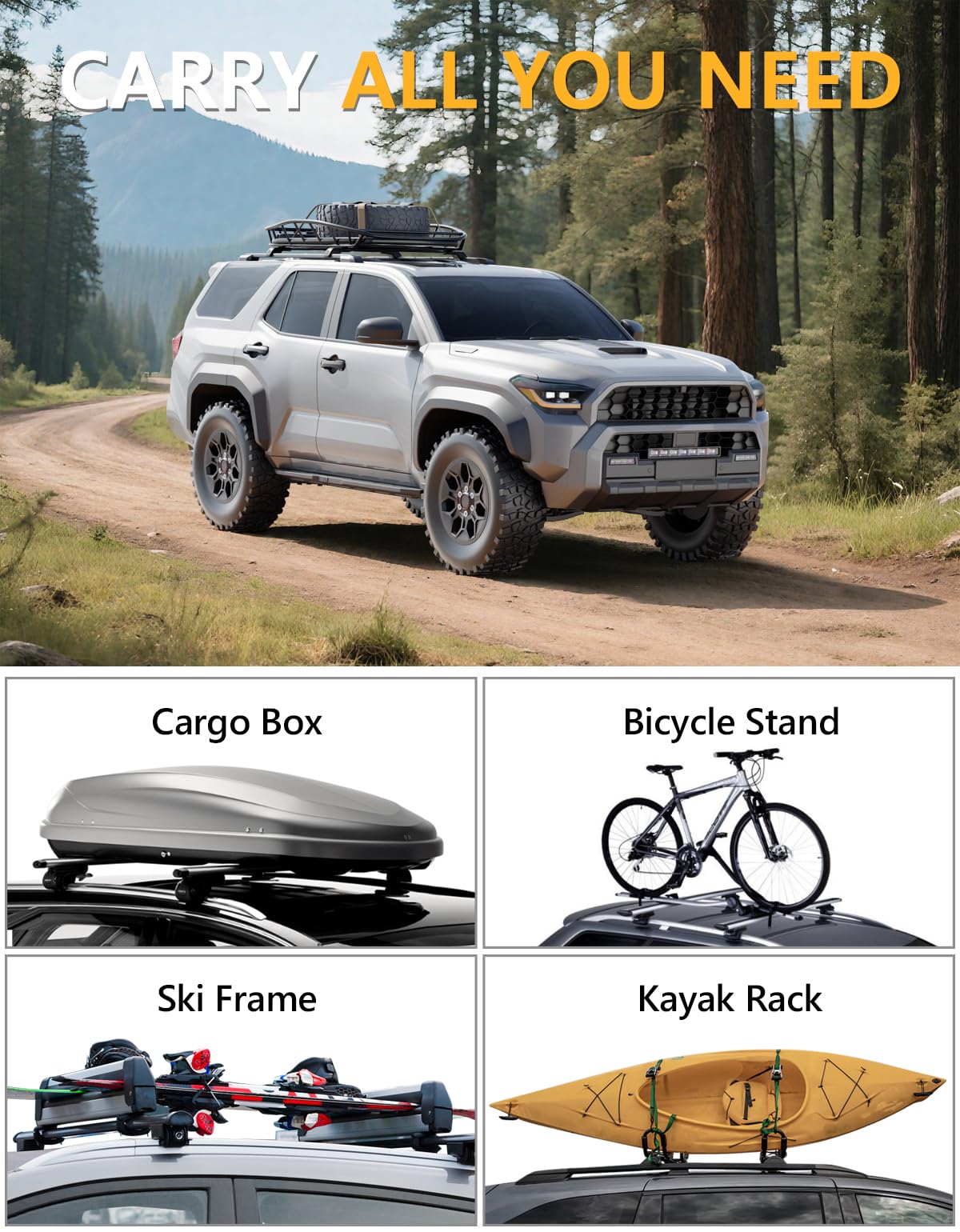 KINGGERI 260lbs Roof Rack Cross Bars Compatible with Toyota 4Runner 2025 2026, Heavy Duty Anti-Theft Aluminum Roof Rails Crossbars