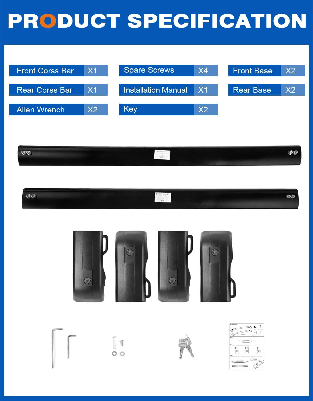 KINGGERI Lockable Roof Rack Cross Bars 260lbs Fit for Honda Pilot 2023-2025 Elite Sport Touring Trailsport (Not for LX & EX-L) with Raised Side Rails