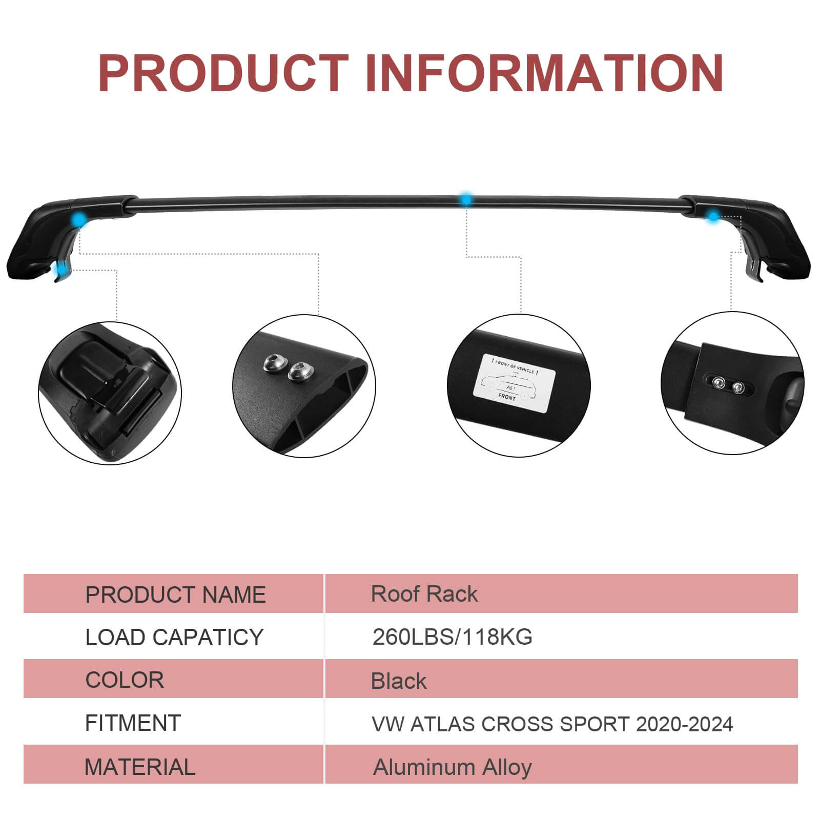 KINGGERI Lockable 260Lbs Roof Rack Cross Bars Compatible with Volkswagen VW Atlas Cross Sport 2020-2025 (with Flush Side Rails)
