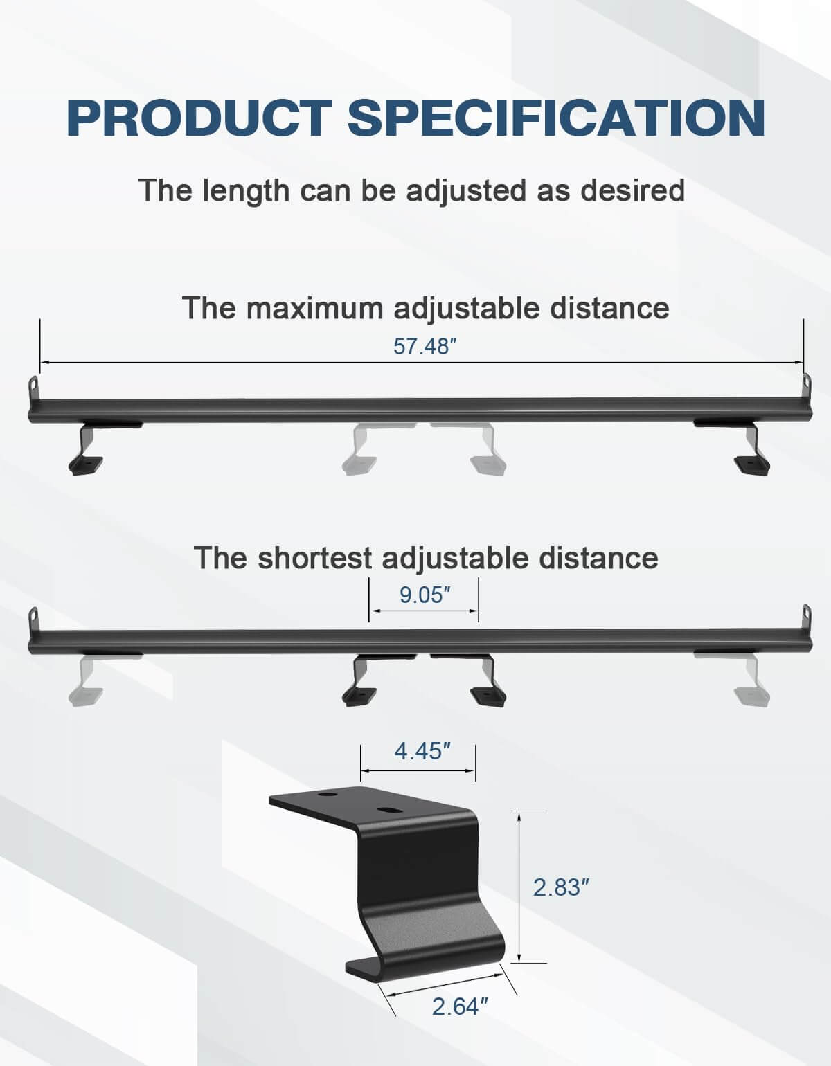 57" Universal Roof Ladder Rack for Van & Pickup Truck Cap & Topper, Roof Rack, 2 Bars, Heavy Duty Aluminum