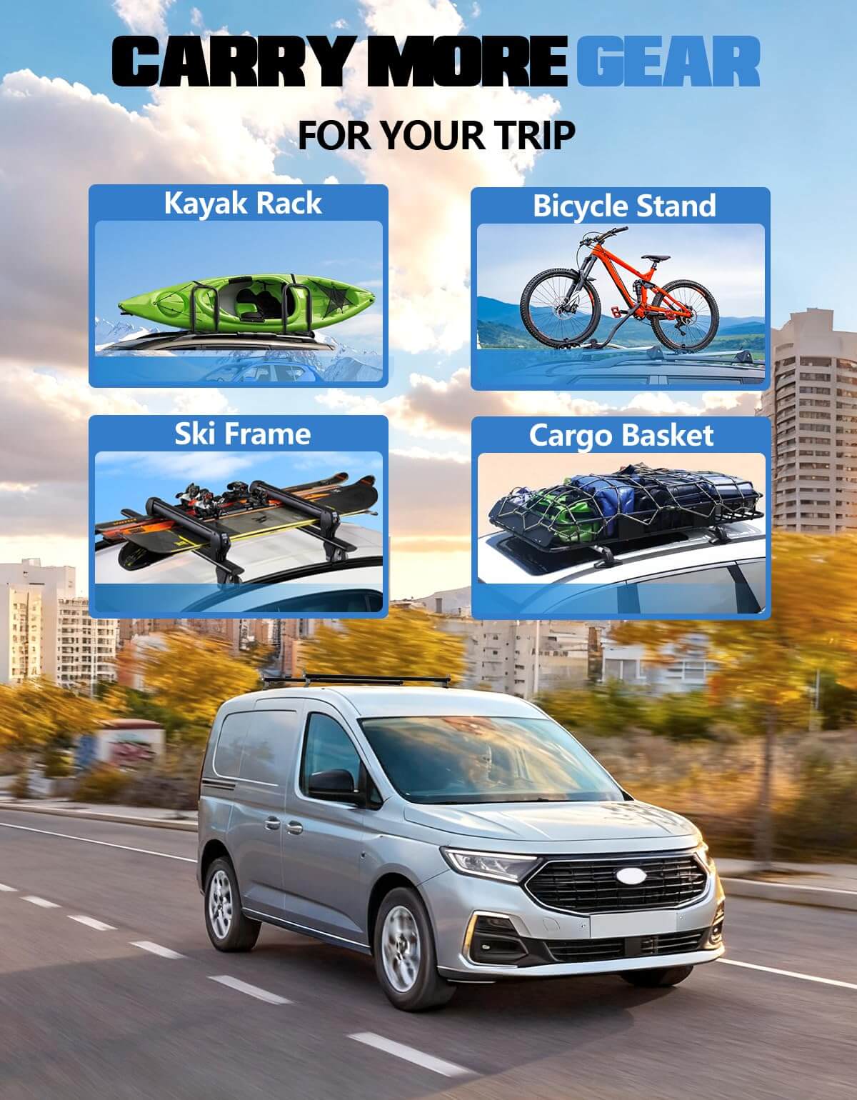 Van Ladder Roof Rack Compatible with Ford Transit Connect 2014-2025(Not for Transit), Steel Ladder Rack for Cargo Van, 2 Crossbars 47''
